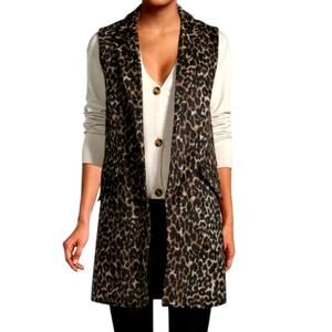 Dolce Cabo Women's XSmall Brown Leopard Print Long Line Fleece Sleeveless Vest
